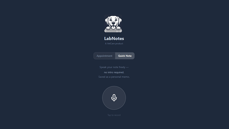 LabNotes PWA View Screenshot